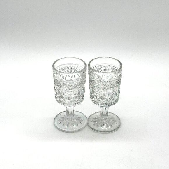 2 Vintage Anchor Hocking Wexford Diamond Cut Wine Water Goblets Glasses - Picture 6 of 10